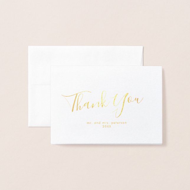 Minimalist Script Gold Foil Mini Wedding Thank You Card (Front With Envelope)