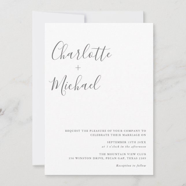 Minimalist Script Gray And White Photo Wedding Invitation (Front)