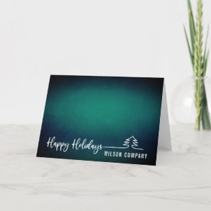 Minimalist script green Happy holidays corporate Holiday Card