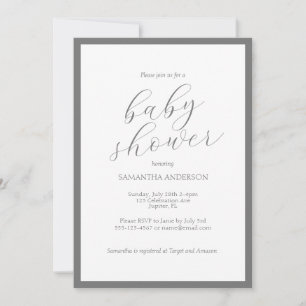 Minimalist Script Grey Baby Shower Invitation