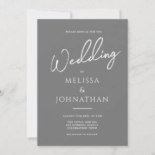 Minimalist Script Grey White Clean Elegant Wedding Invitation