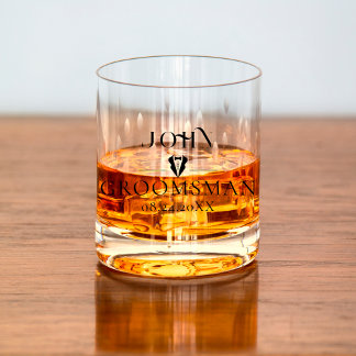 Minimalist Script Groomsman Monogram Bridal Party Whiskey Glass