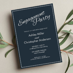Minimalist Script Gunmetal Blue Engagement Party Invitation