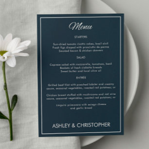 Minimalist Script Gunmetal Blue Wedding Reception Menu