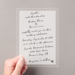 Minimalist Script Hand Written Typography Wedding Acrylic Invitations