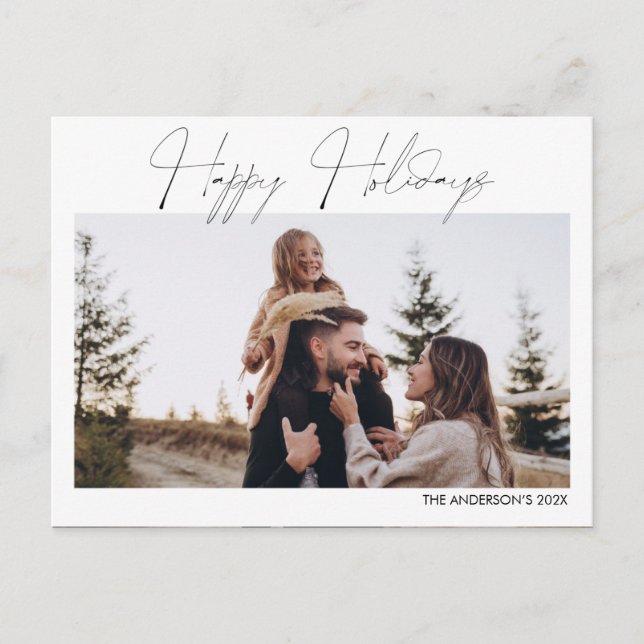 Minimalist Script Happy Holidays Christmas Photo Holiday Postcard (Front)