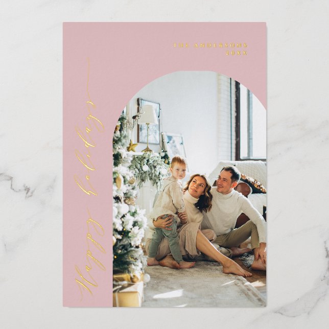 Minimalist Script Happy Holidays Photo Dusty Pink (Front)