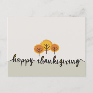 Minimalist Script Happy Thanksgiving Fall Trees  Postcard