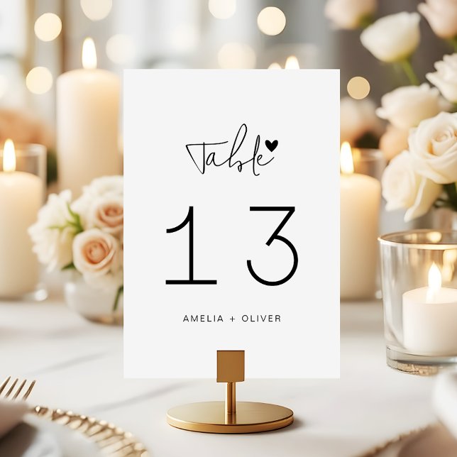 Minimalist Script Heart Modern Wedding Table Number (Creator Uploaded)