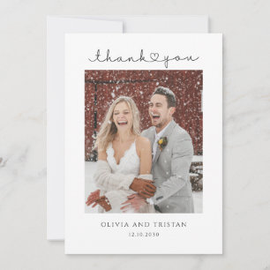 Minimalist Script Heart Photo Wedding Thank You Card
