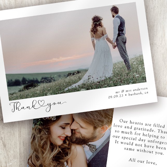 Minimalist Script Heart Wedding Photo Thank You Card (Creator Uploaded)