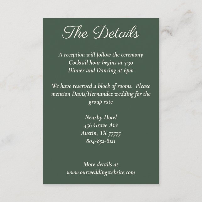 Minimalist Script Highland Moss Green Details Card (Front)