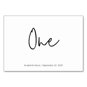 Minimalist Script Horizontal Table number One Card