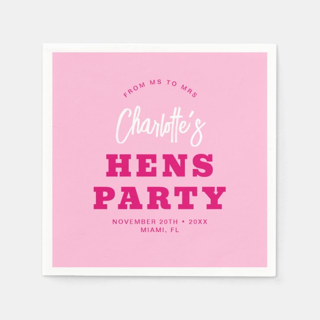 Minimalist Script Hot Pink Modern Hens Party Napkin (Front)