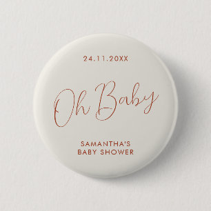Minimalist Script ivory Baby Shower elegant 6 Cm Round Badge