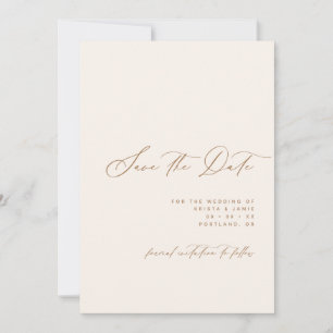 Minimalist Script Ivory & Tan Photo Wedding Save The Date