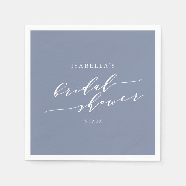 Minimalist Script Lettering Blue Bridal Shower Napkin (Front)
