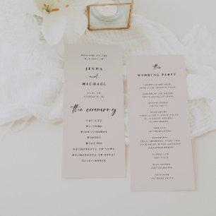 Minimalist Script Light Beige Wedding Ceremony Programme