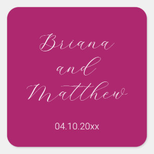 Minimalist Script Magenta Wedding Square Sticker