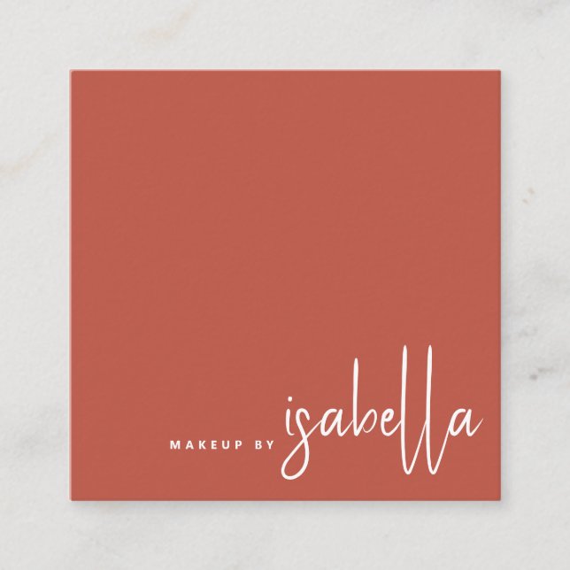 Minimalist Script Makeup Artist Burnt Orange Square Business Card (Front)
