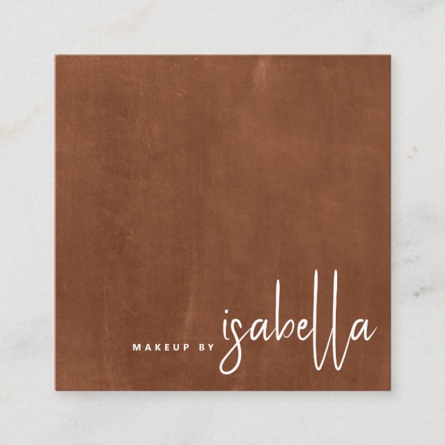 Minimalist Script Makeup Artist Modern Burnt Sienn Square Business Card (Front)