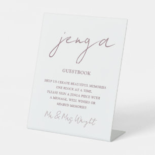  Minimalist Script Mauve Jenga Guestbook Pedestal Sign