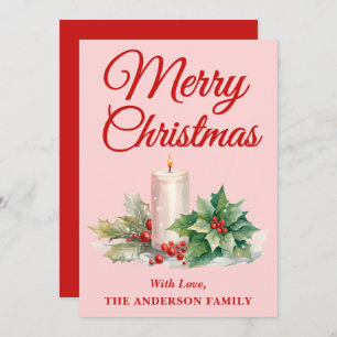 Minimalist Script Merry Christmas Blush Pink Holiday Card