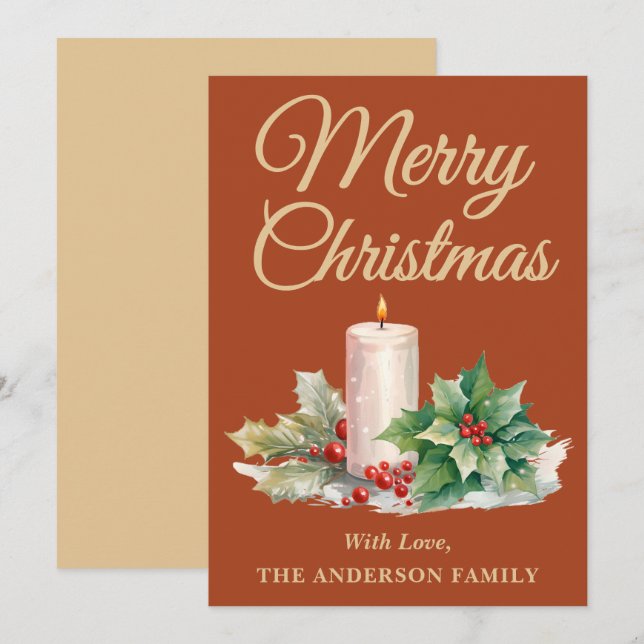 Minimalist Script Merry Christmas Boho Terracotta Holiday Card (Front/Back)