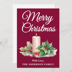 Minimalist Script Merry Christmas Burgundy Holiday Card