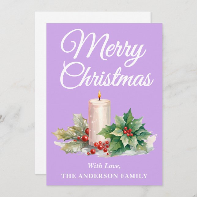 Minimalist Script Merry Christmas Lavender Holiday Card (Front/Back)
