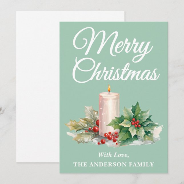 Minimalist Script Merry Christmas Mint Green Holiday Card (Front/Back)