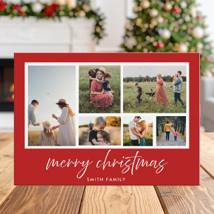 Minimalist Script Merry Christmas Photo Collage Holiday Card