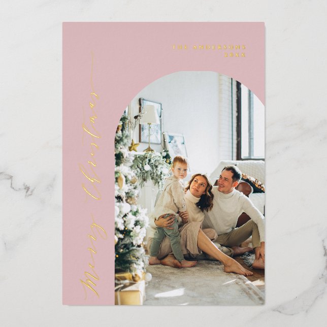Minimalist Script Merry Christmas Photo Dusty Pink (Front)