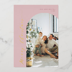 Minimalist Script Merry Christmas Photo Dusty Pink