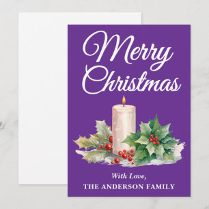 Minimalist Script Merry Christmas Purple Holiday Card