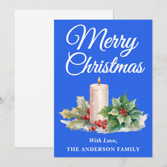 Minimalist Script Merry Christmas Royal Blue Holiday Card (Front/Back)