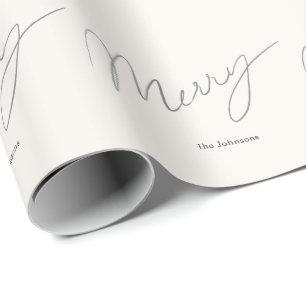 Minimalist Script Merry Cream White Holiday Wrapping Paper