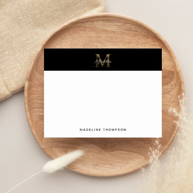 Minimalist Script Metallic Black Gold Monogram Card (Creator Uploaded)
