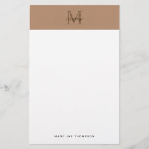 Minimalist Script Metallic Taupe Gold Monogram Stationery