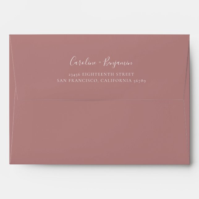 Minimalist Script Modern Boho Dusty Rose Wedding  Envelope (Back (Top Flap))