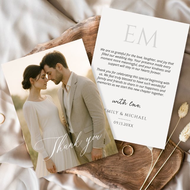 Minimalist Script Modern Photo Wedding Thank You Card (Creator Uploaded)
