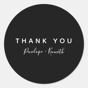 Minimalist Script Modern Wedding Black and White Classic Round Sticker