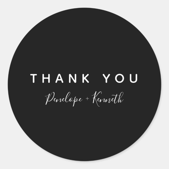 Minimalist Script Modern Wedding Black and White Classic Round Sticker (Front)