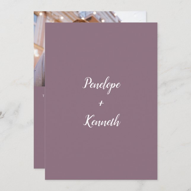 Minimalist Script Modern Wedding Purple Plum Photo Invitation (Front/Back)