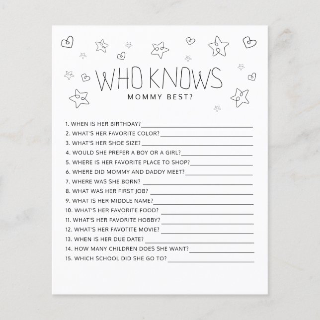 Minimalist Script Modern Who Knows Mum Baby Shower (Front)