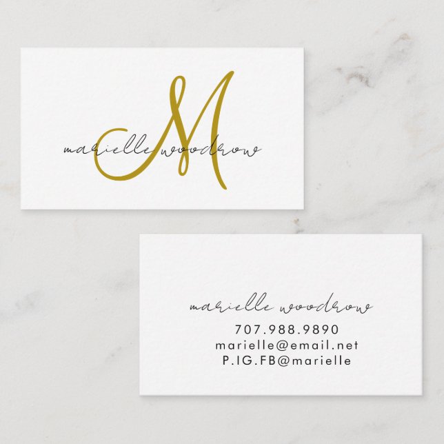 Minimalist Script Monogram Gold Calling Card (Front/Back)