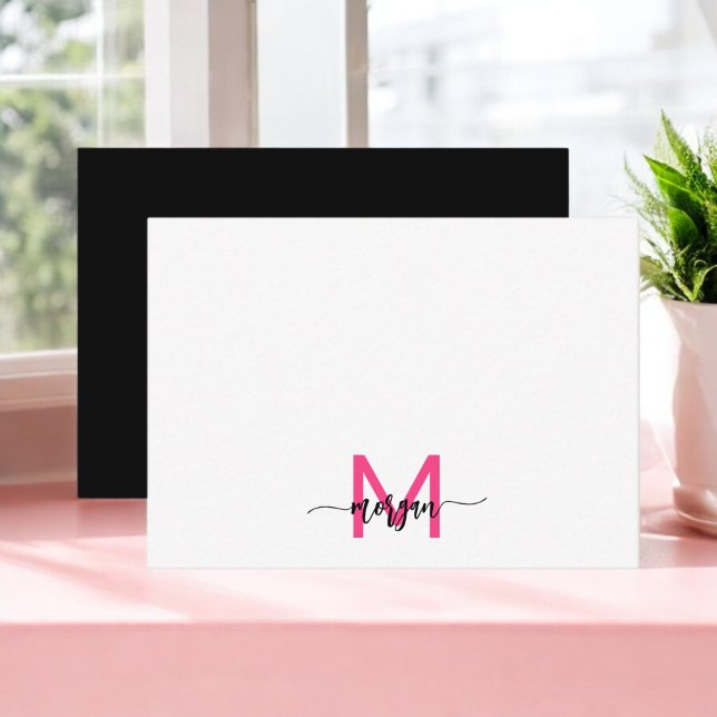 Minimalist Script Monogram Name Hot Pink Card (Creator Uploaded)