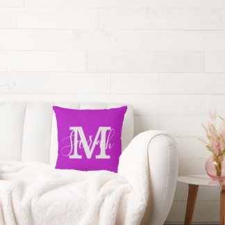 Minimalist Script Monogram Name Neon Purple Cushion