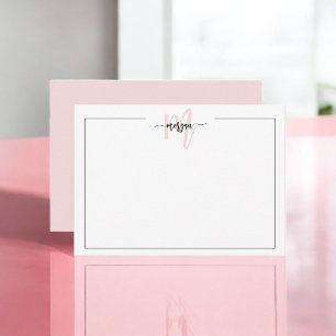 Minimalist Script Monogram One Border Blush Pink Card
