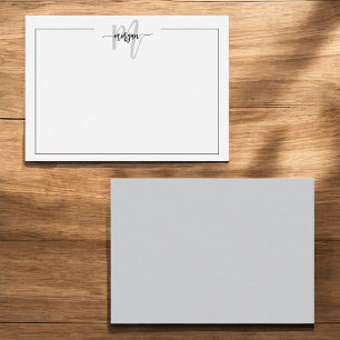 Minimalist Script Monogram One Border Grey Card